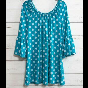 Moa Medium Turquoise Polka Dot Top 3/4 Sleeve